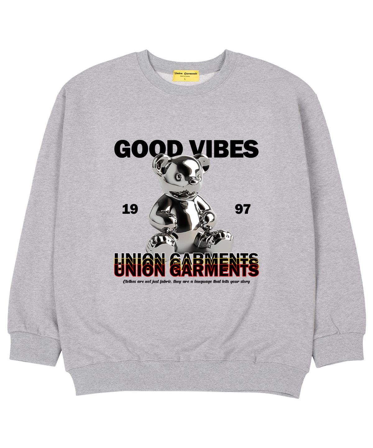 유니온가먼츠(UNION GARMENTS) 굿바이브 가먼츠 쭈리 오버핏 맨투맨 티셔츠 그레이