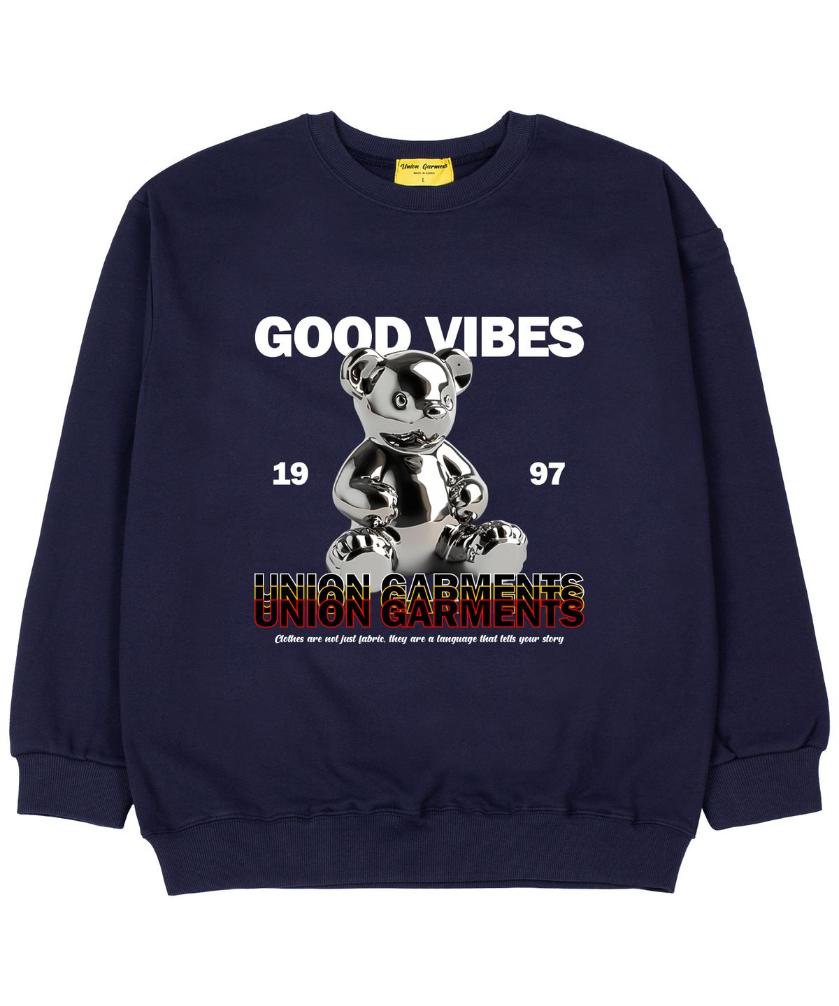 유니온가먼츠(UNION GARMENTS) 굿바이브 가먼츠 쭈리 오버핏 맨투맨 티셔츠 네이비