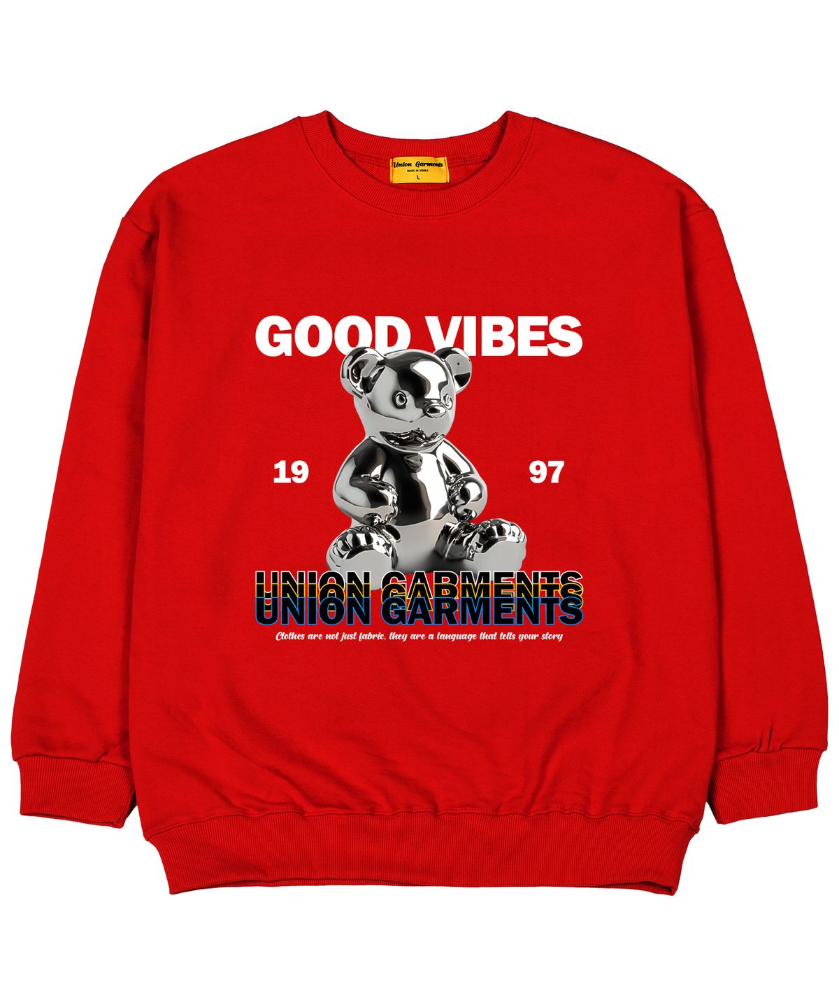 유니온가먼츠(UNION GARMENTS) 굿바이브 가먼츠 쭈리 오버핏 맨투맨 티셔츠 레드