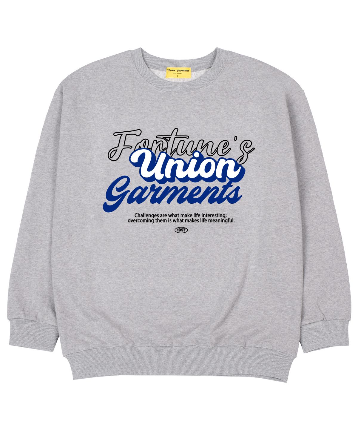 유니온가먼츠(UNION GARMENTS) 첼린지 가먼츠 쭈리 오버핏 맨투맨 티셔츠 그레이