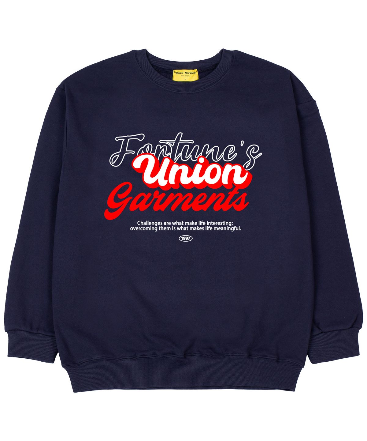 유니온가먼츠(UNION GARMENTS) 첼린지 가먼츠 쭈리 오버핏 맨투맨 티셔츠 네이비