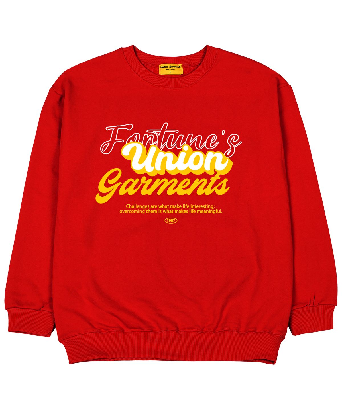유니온가먼츠(UNION GARMENTS) 첼린지 가먼츠 쭈리 오버핏 맨투맨 티셔츠 레드