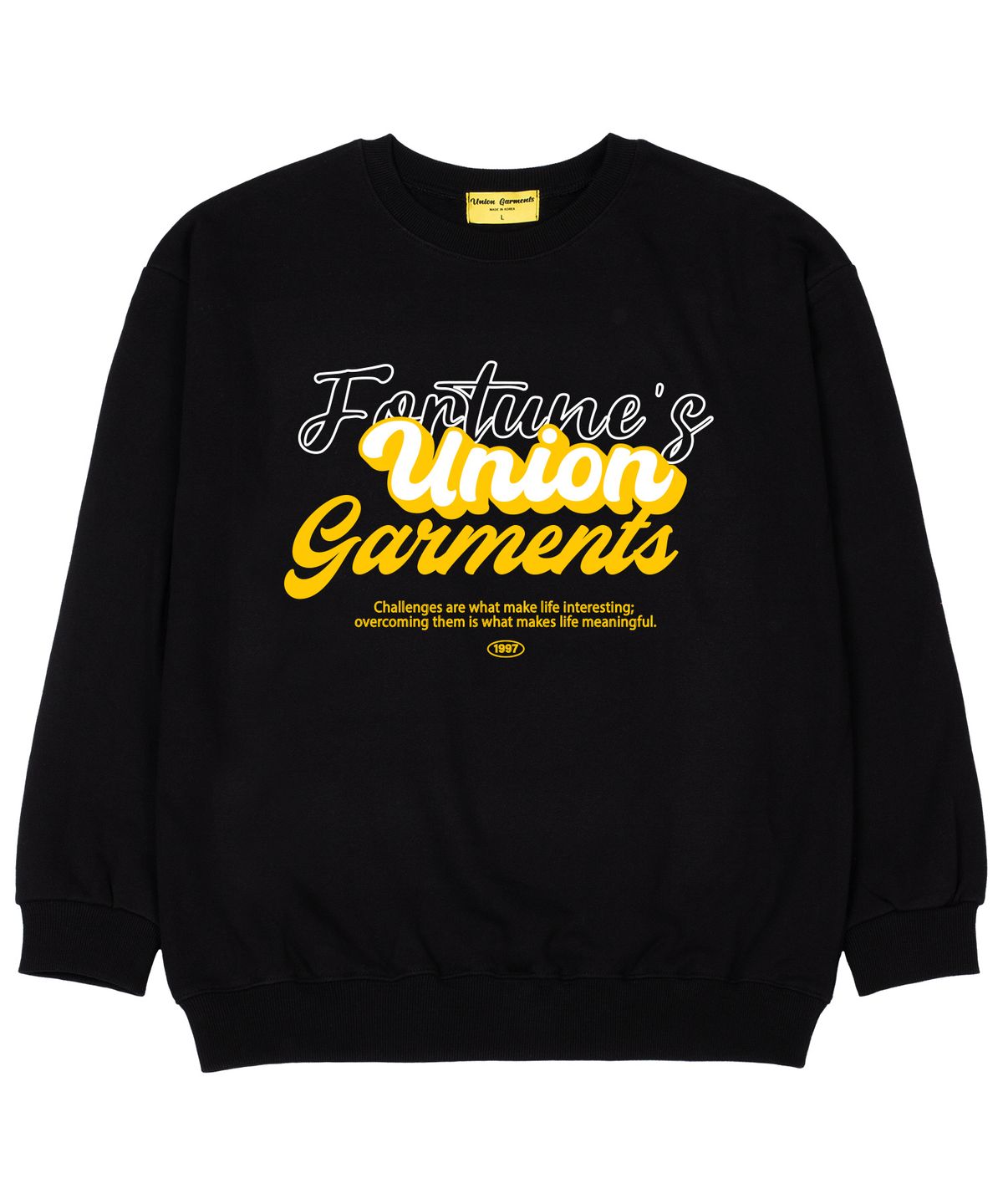 유니온가먼츠(UNION GARMENTS) 첼린지 가먼츠 쭈리 오버핏 맨투맨 티셔츠 블랙