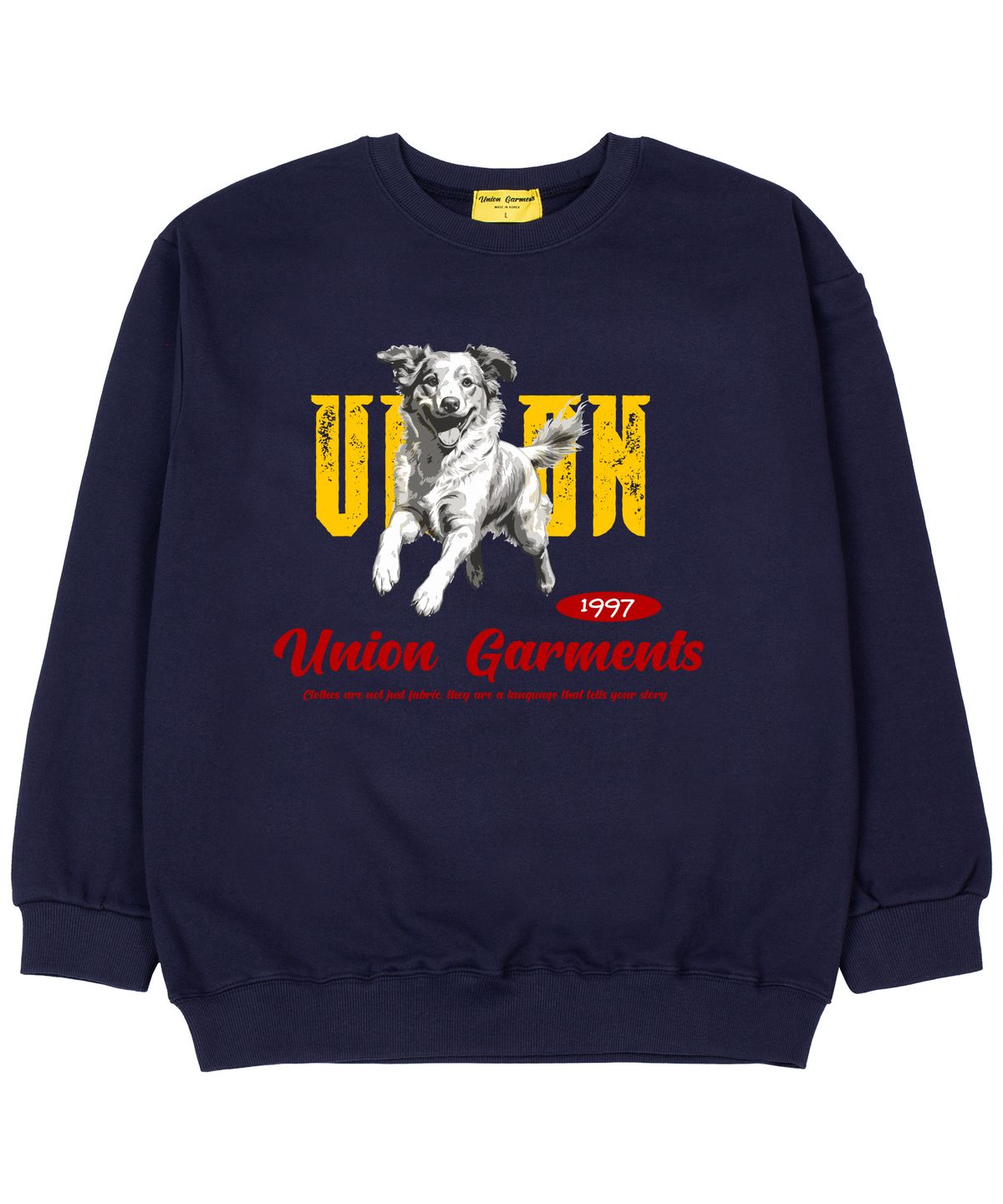 유니온가먼츠(UNION GARMENTS) 가먼츠 도그 쭈리 오버핏 맨투맨 티셔츠 네이비
