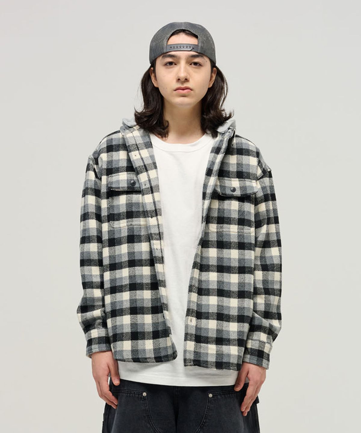 엔와이피(N.Y.P) Multi Check Hoodie Shirt (black)