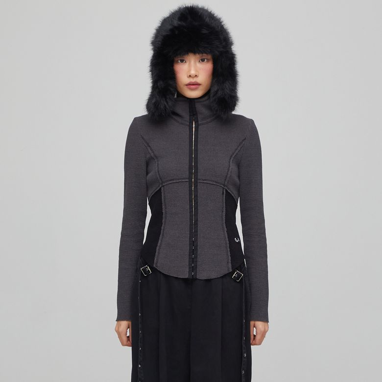 HOOK SEAM LINE SLIM CARDIGAN 슬림 가디건 CHARCOAL BQ4CG001
