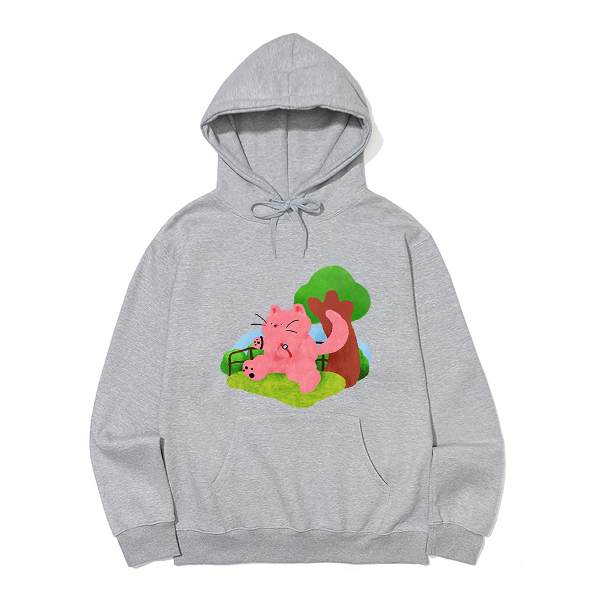어썸어스(AWESOMEUS) PINK CAT RUNNING WITH TREE HOODIE_3 COLOR