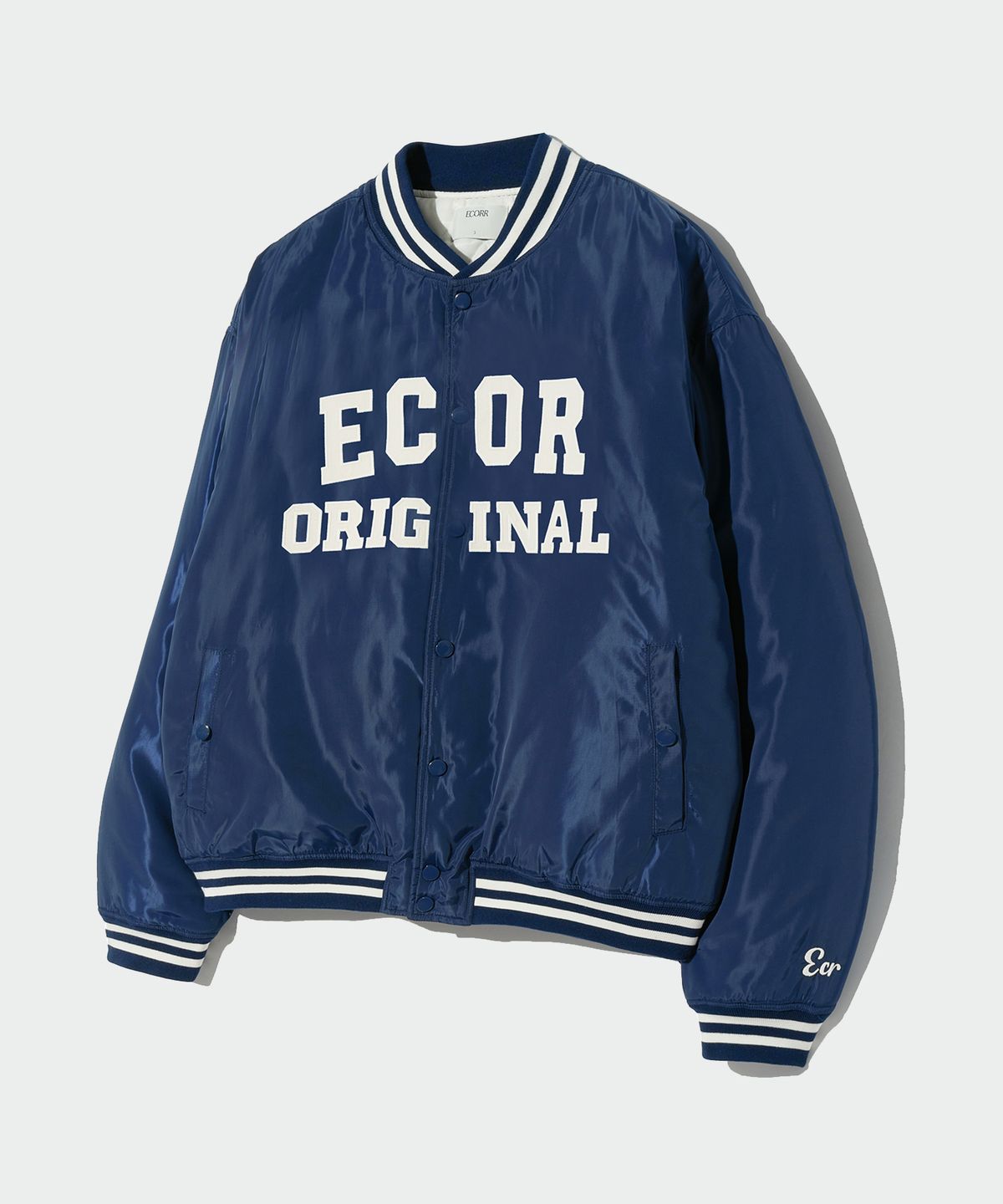이코르(ECORR) 오리지널 패딩 바시티 자켓_네이비