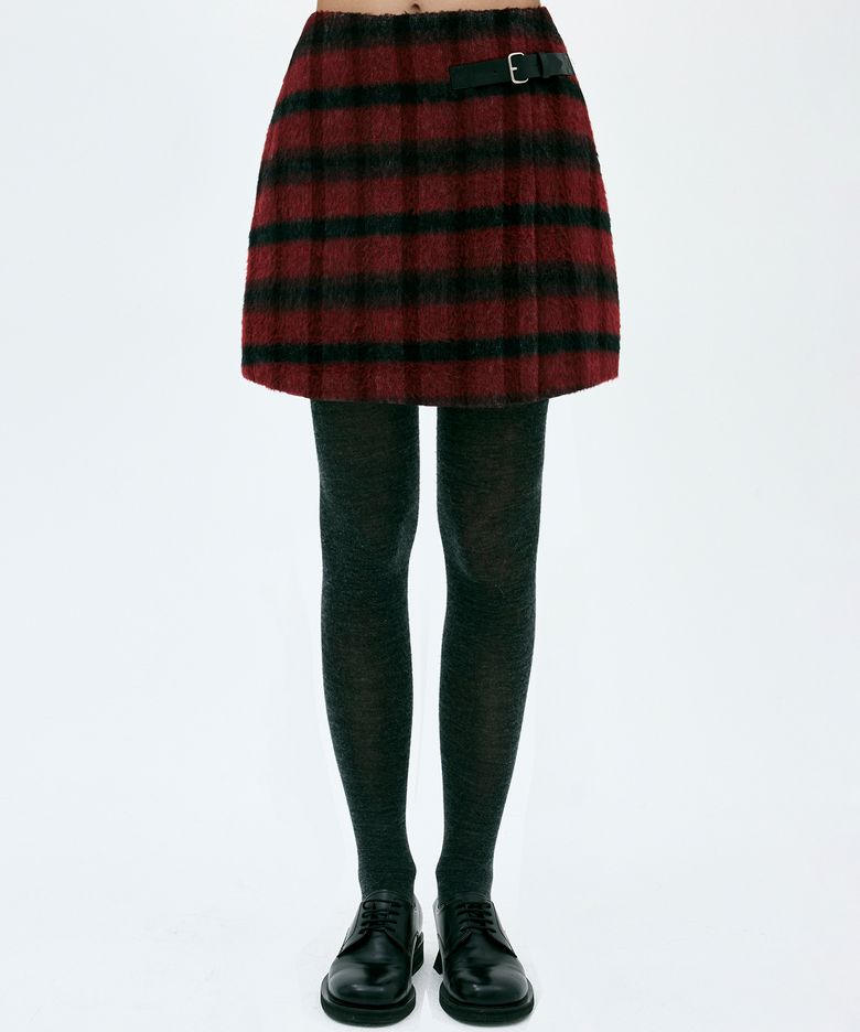 [24FW clove] Check Wrap Skirt (Red)
