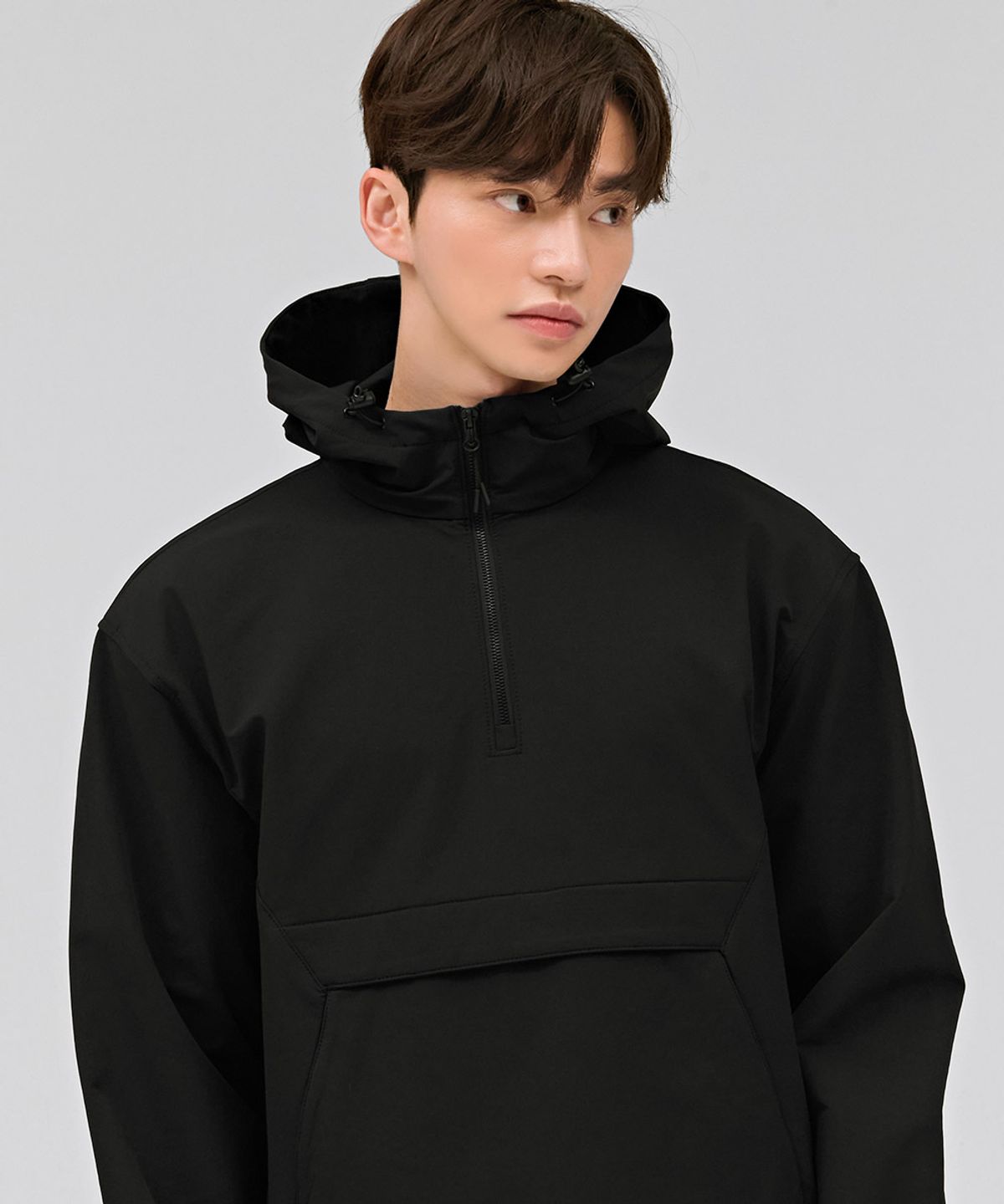 체이스컬트(CHASECULT) 공용 스트레치 기모 후드 아노락 티셔츠-블랙