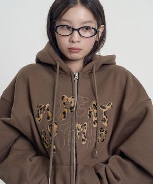 레오파드 아플리케 후드집업 - 브라운