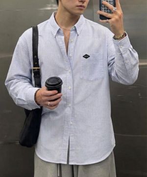 [블랙라벨] 클래식 코튼 옥스포드 버튼다운 셔츠 GEE245-101 블루 스트라이프