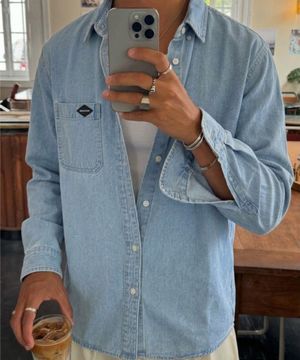 [블랙라벨] 클래식 데님 워싱 버튼다운 셔츠 GEE245-101 연청