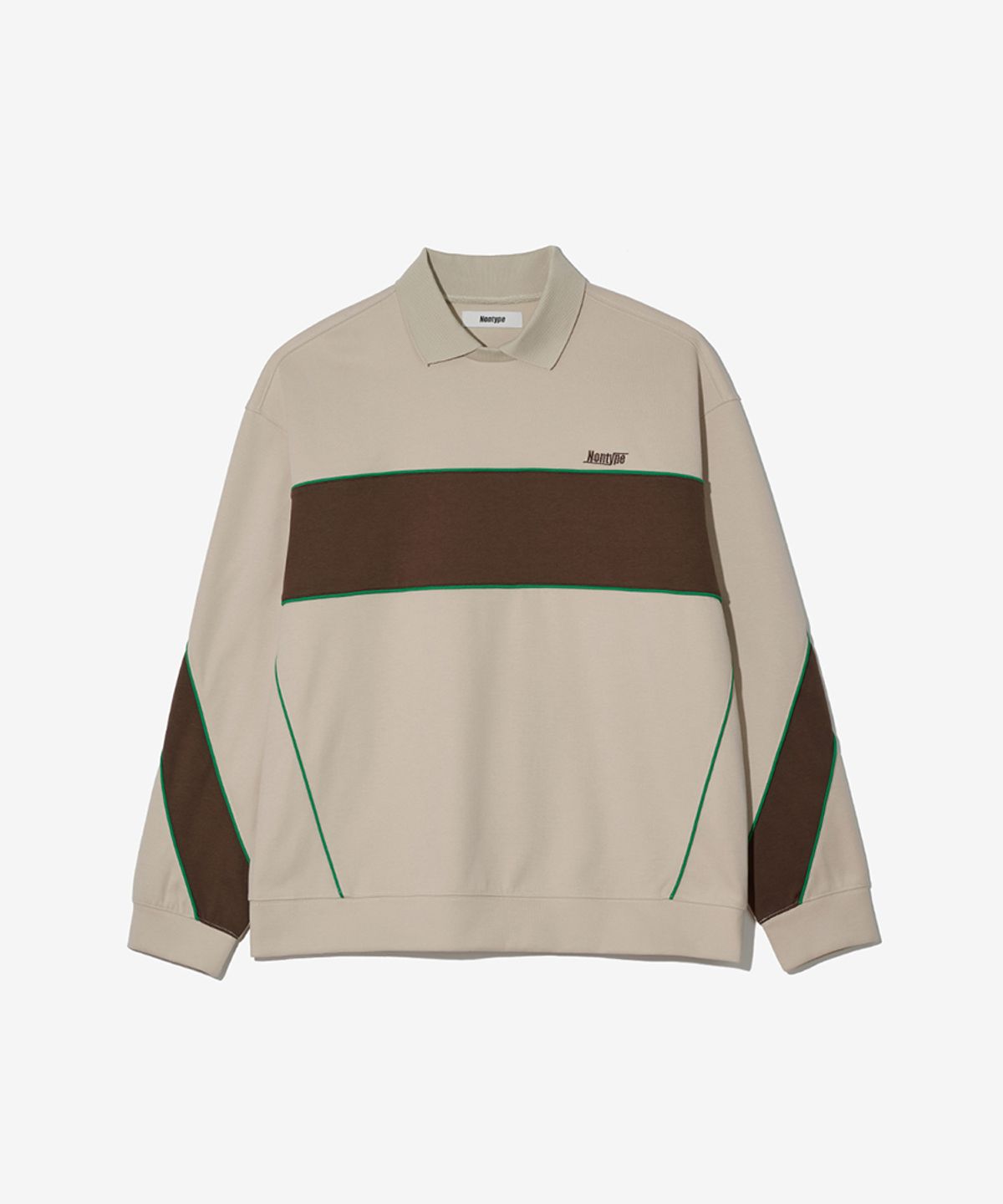 논타입(NONTYPE) PANELED PIPING L/S PK T-SHIRTS (BEIGE)