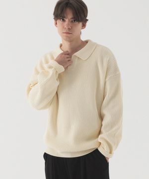 오픈 카라 오버핏 하찌 니트 (아이보리)