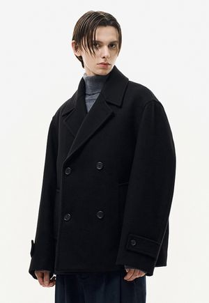 크롭 와이드 라펠 더블 코트 블랙 ZG6CT620BK