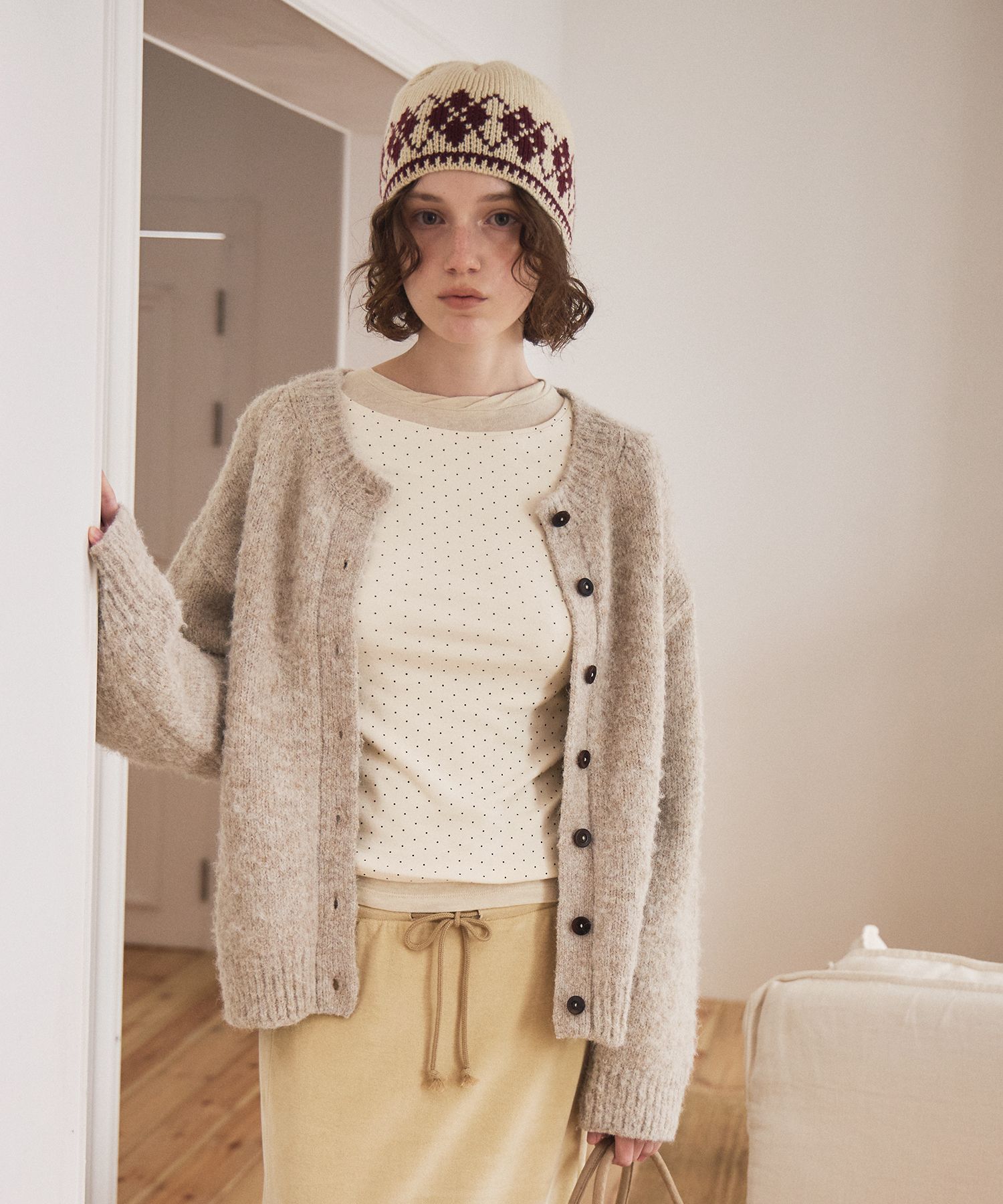MUSINSA | BENSIMON HAIRY KNIT CARDIGAN - OAT BEIGE