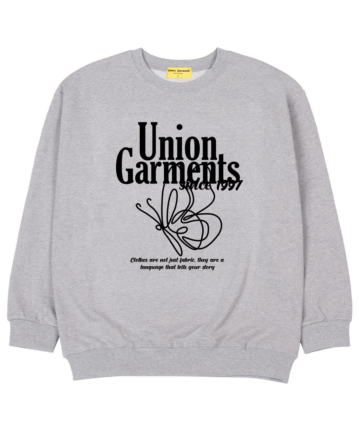 유니온가먼츠(UNION GARMENTS) 버터플라이 쭈리 오버핏 맨투맨 티셔츠 그레이