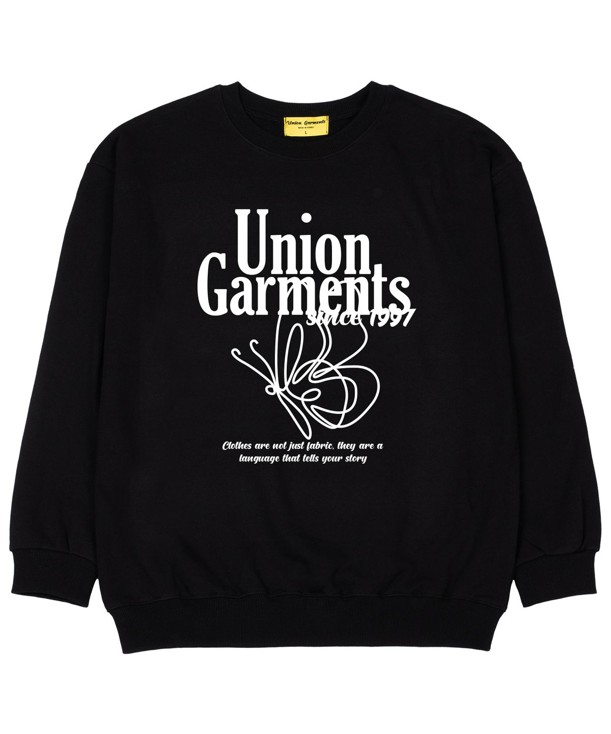 유니온가먼츠(UNION GARMENTS) 버터플라이 쭈리 오버핏 맨투맨 티셔츠 블랙