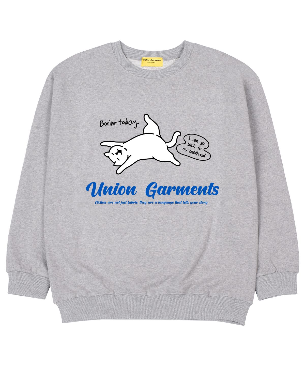 유니온가먼츠(UNION GARMENTS) 보링데이 쭈리 오버핏 맨투맨 티셔츠 그레이