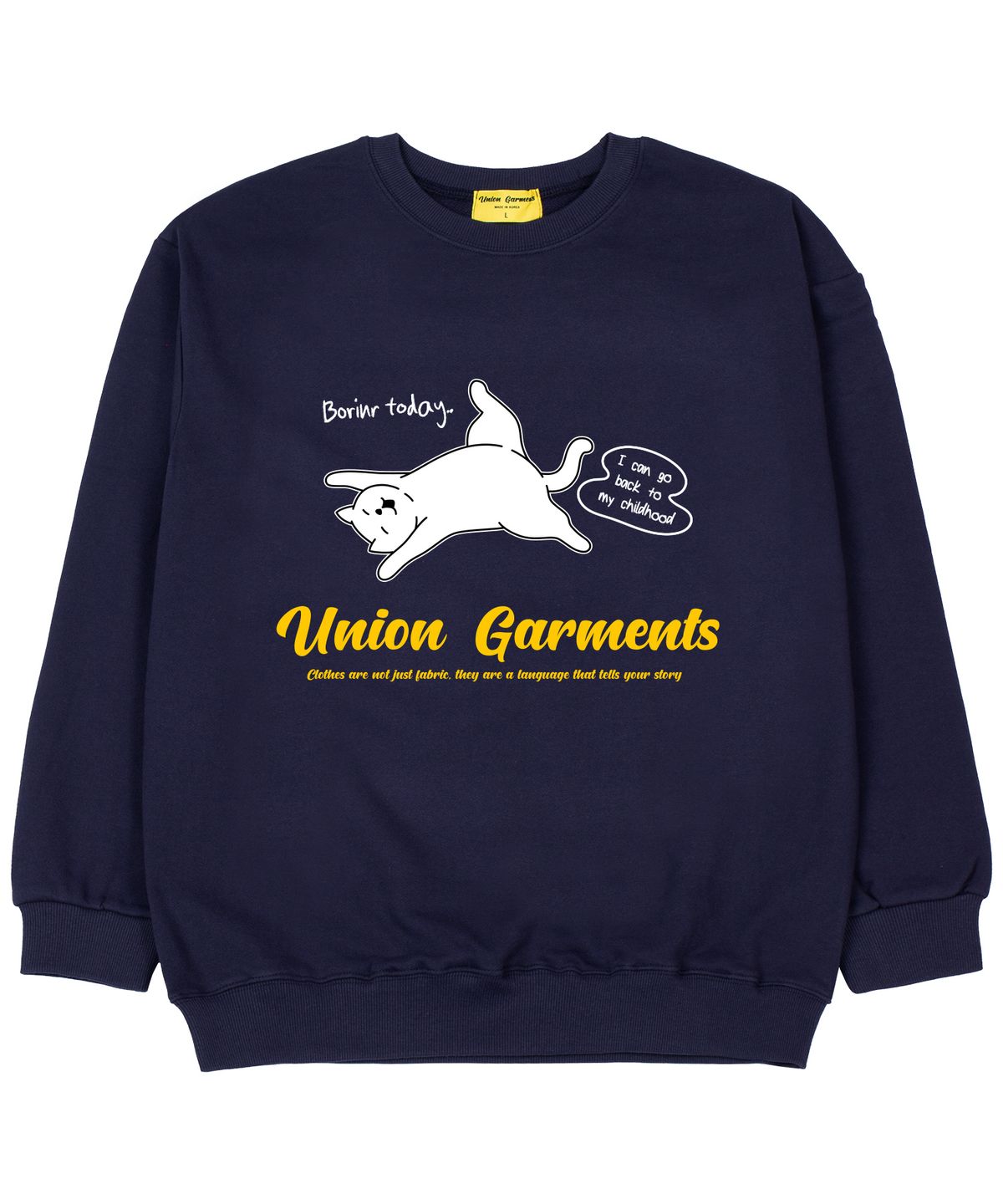 유니온가먼츠(UNION GARMENTS) 보링데이 쭈리 오버핏 맨투맨 티셔츠 네이비