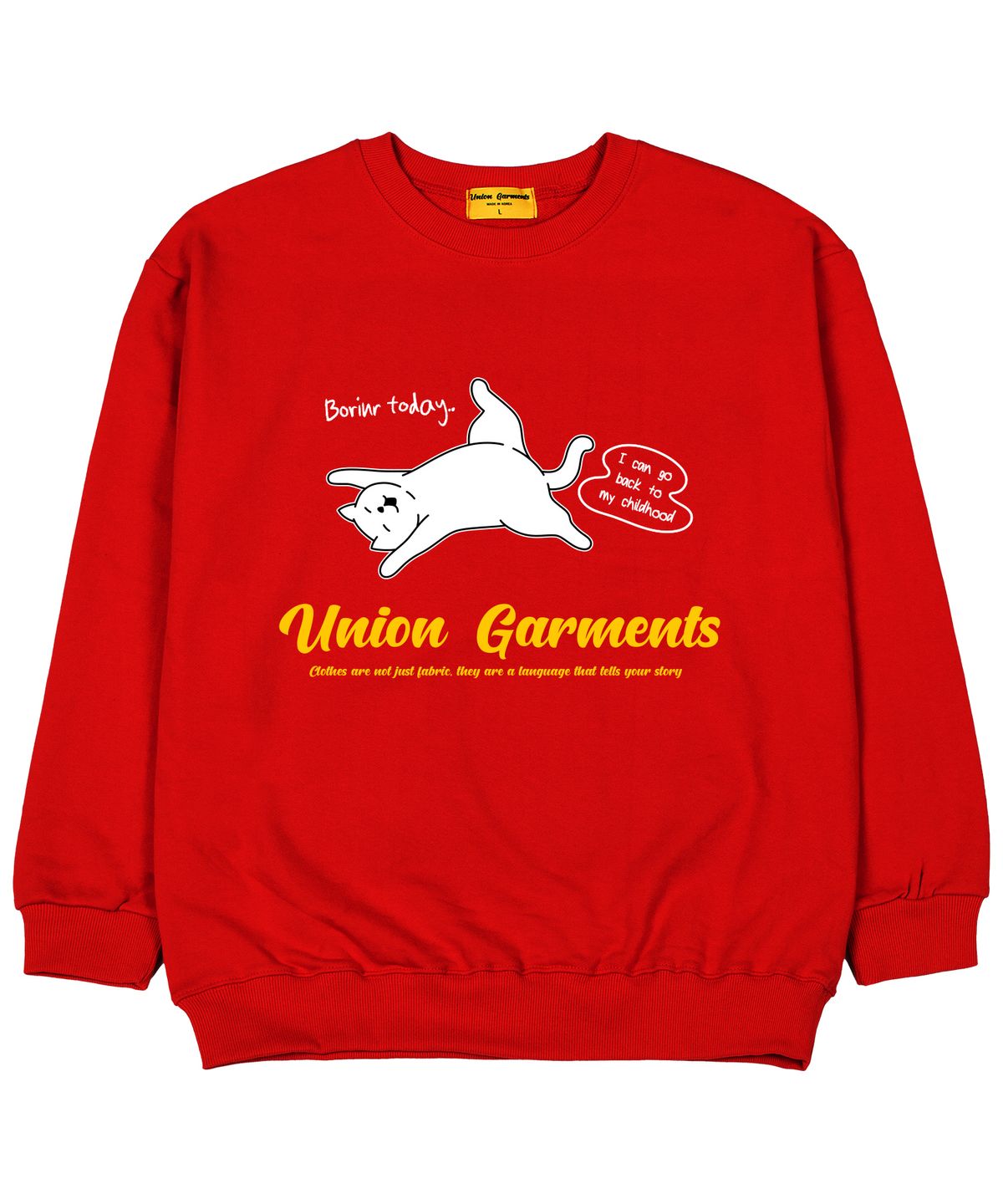 유니온가먼츠(UNION GARMENTS) 보링데이 쭈리 오버핏 맨투맨 티셔츠 레드