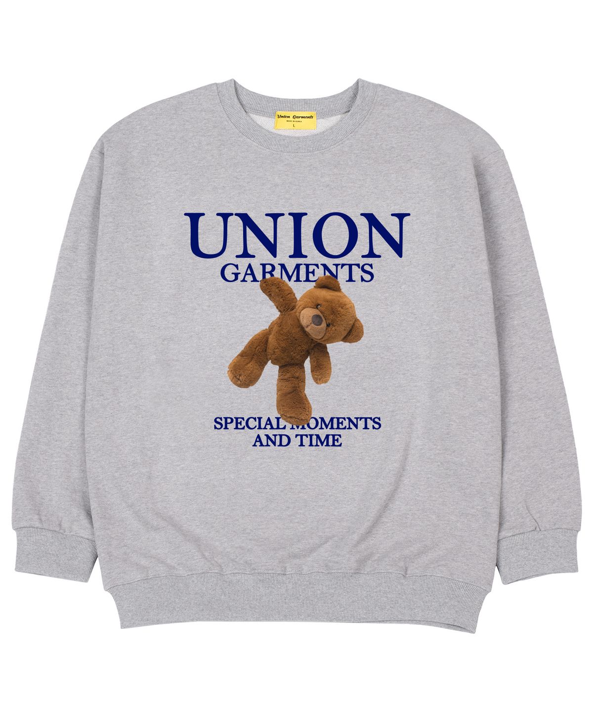 유니온가먼츠(UNION GARMENTS) 모먼트베어 쭈리 오버핏 맨투맨 티셔츠 그레이