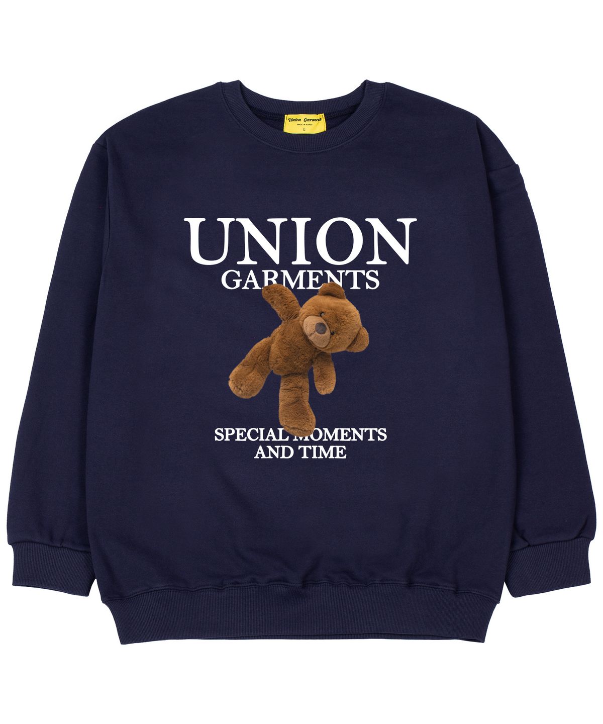 유니온가먼츠(UNION GARMENTS) 모먼트베어 쭈리 오버핏 맨투맨 티셔츠 네이비