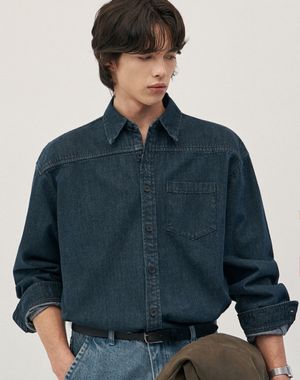 비와이드 오버핏 데님 셔츠 [인디고]