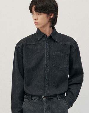 비와이드 오버핏 데님 셔츠 [블랙]