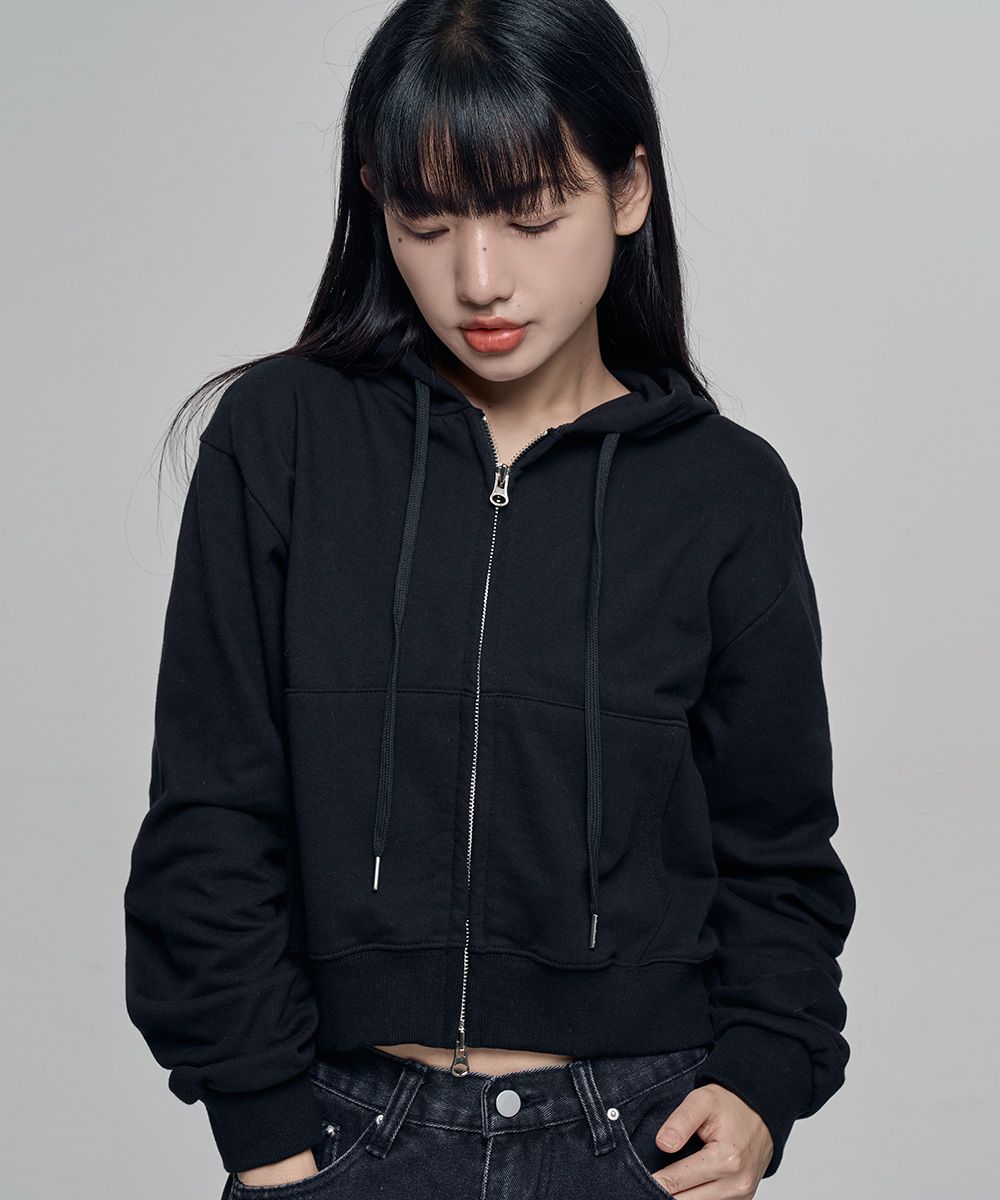 MUSINSA | CHICKS Roi Crop Hoodie Zip-Up Black