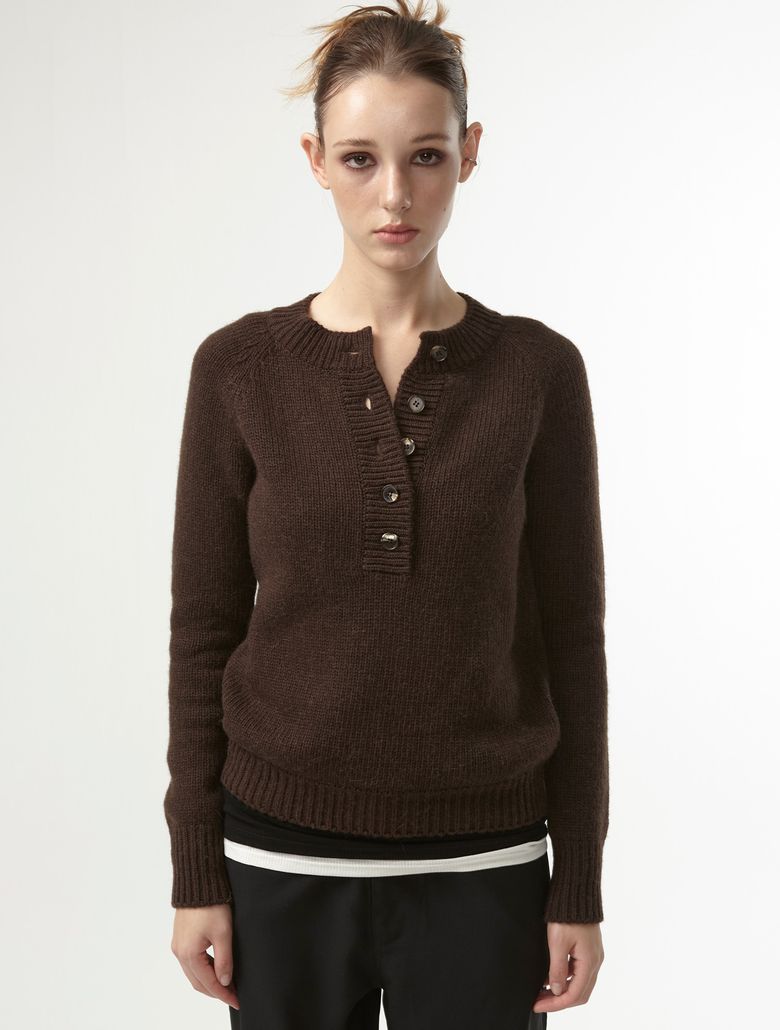 RAGLAN HALF BUTTON UP KNIT (BROWN)
