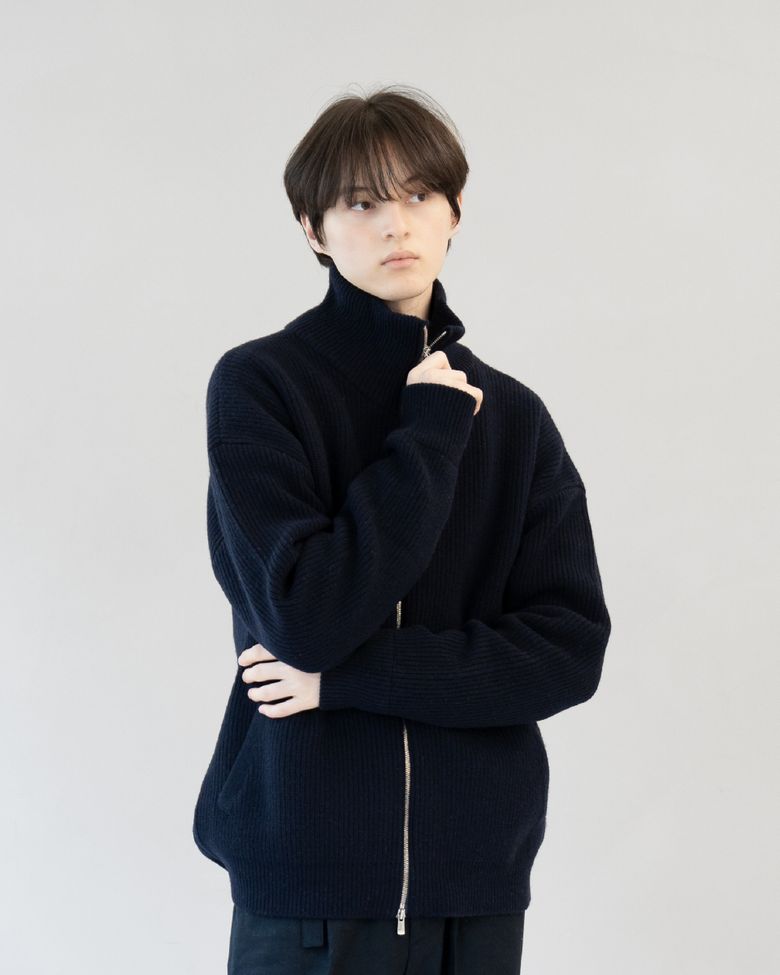 Excella Lambswool Knit zip-up (Dark Navy)