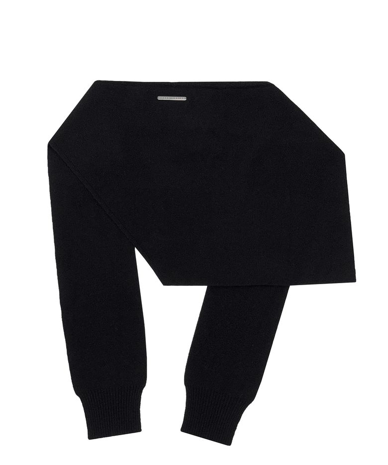 Cashmere Knit Layered Wrap [ Black ]