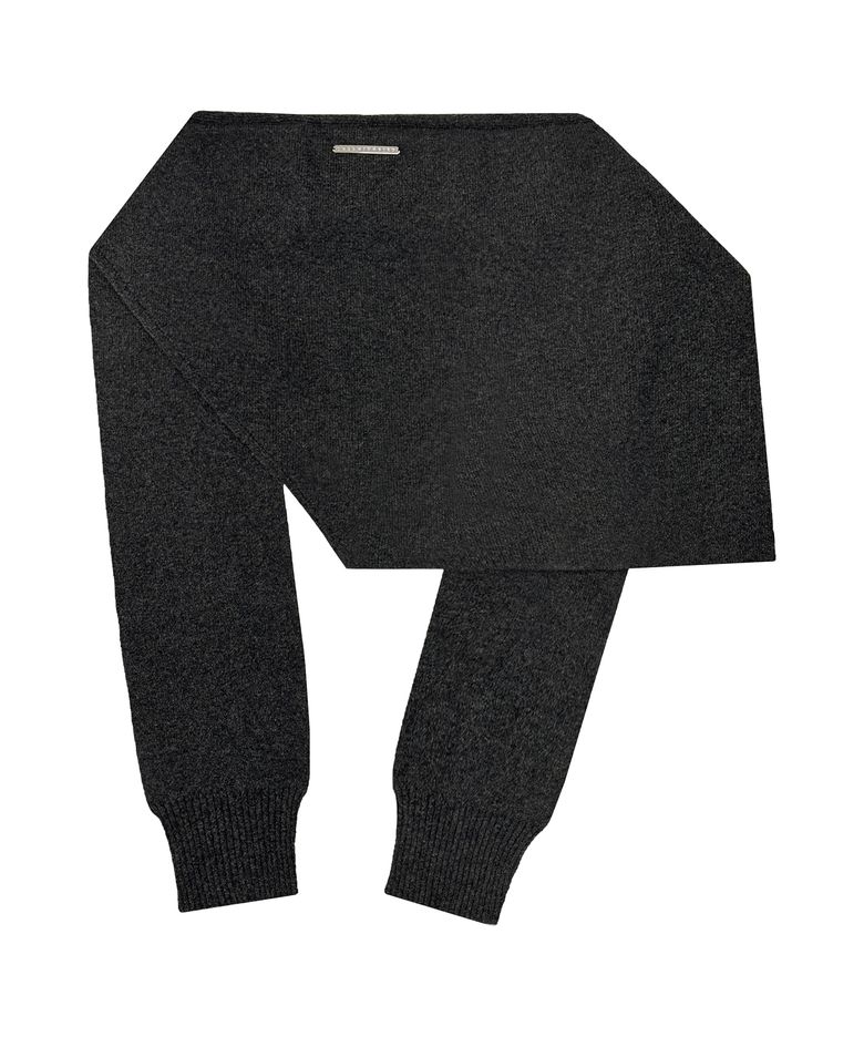 Cashmere Knit Layered Wrap [ Charcoal ]