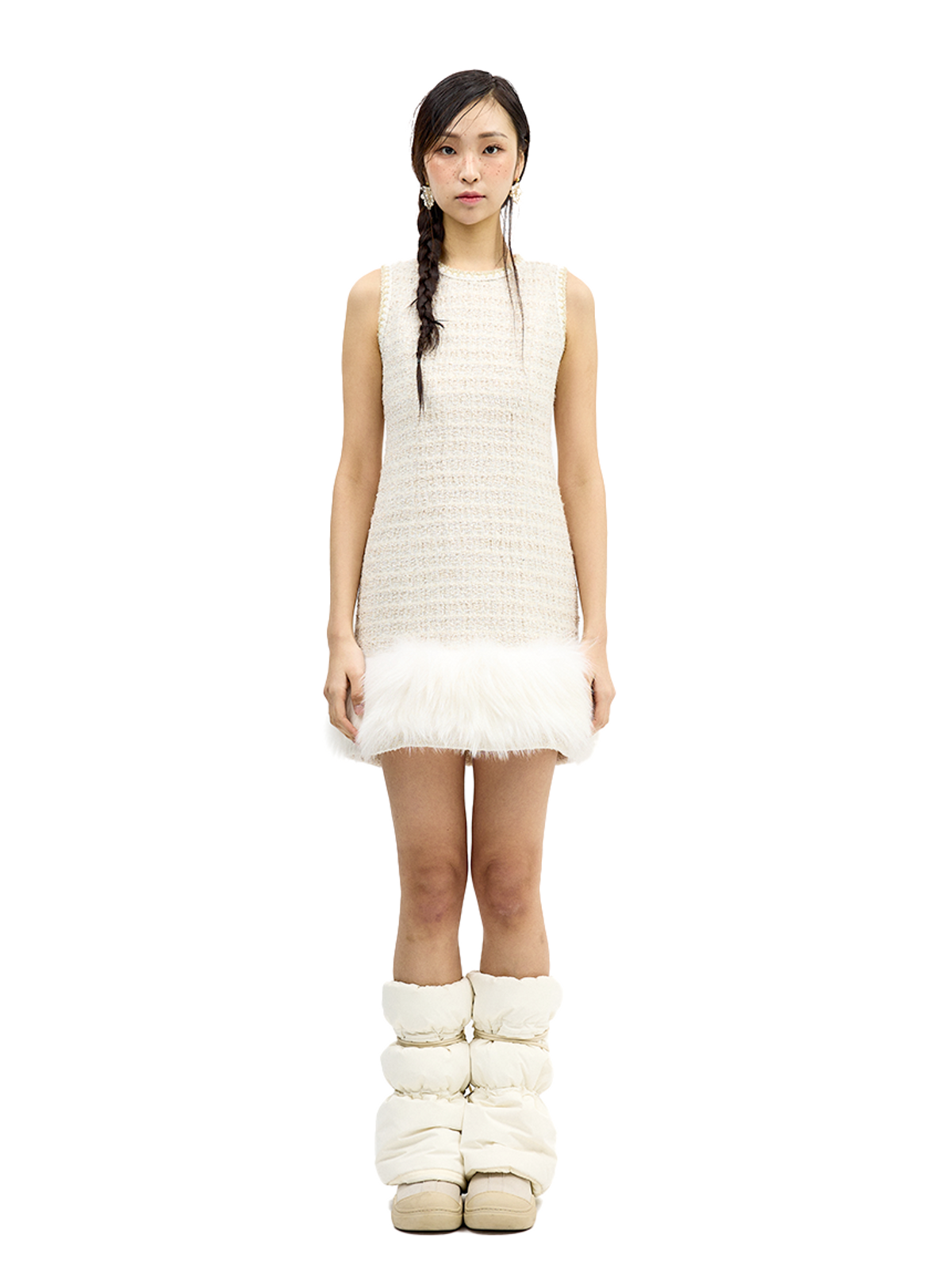 그리디어스(GREEDILOUS) Tweed Dress with Fur Hem