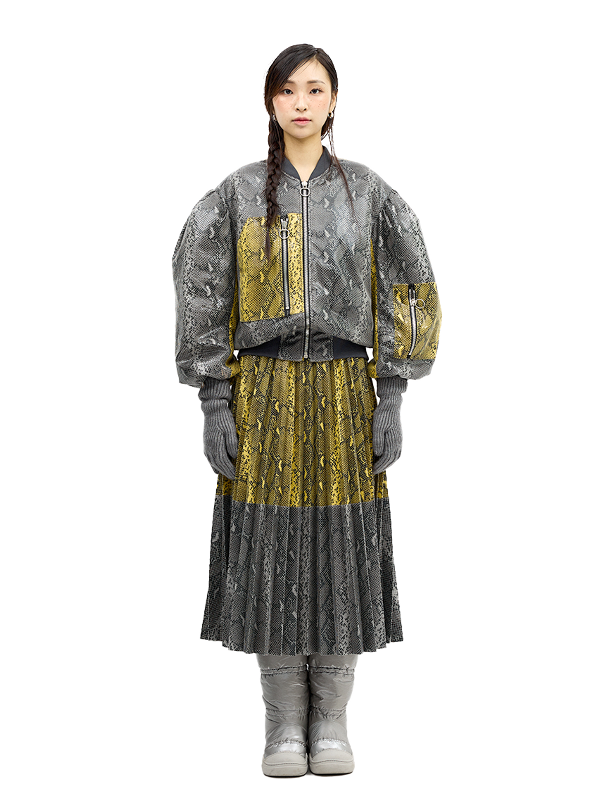 그리디어스(GREEDILOUS) Accordion Pleated Faux Snake Skin Skirt