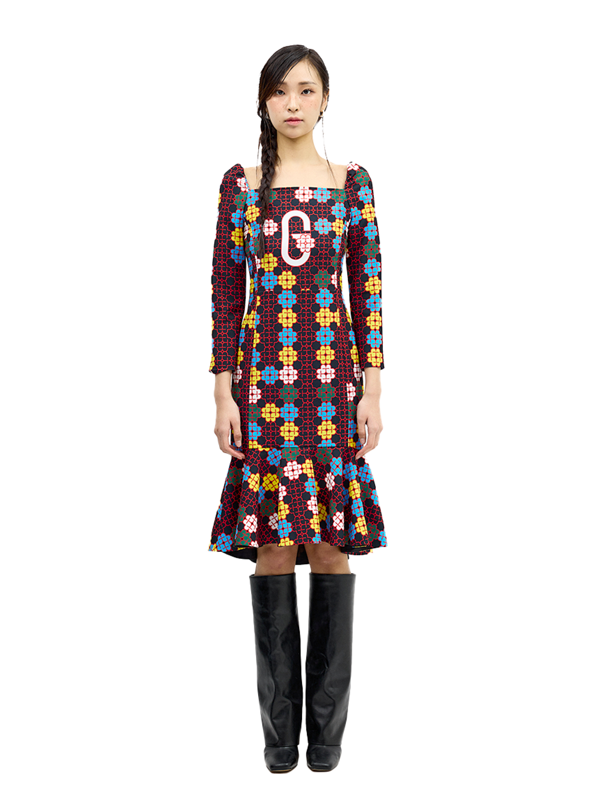 그리디어스(GREEDILOUS) G Flower Monogram Long Sleeve Dress