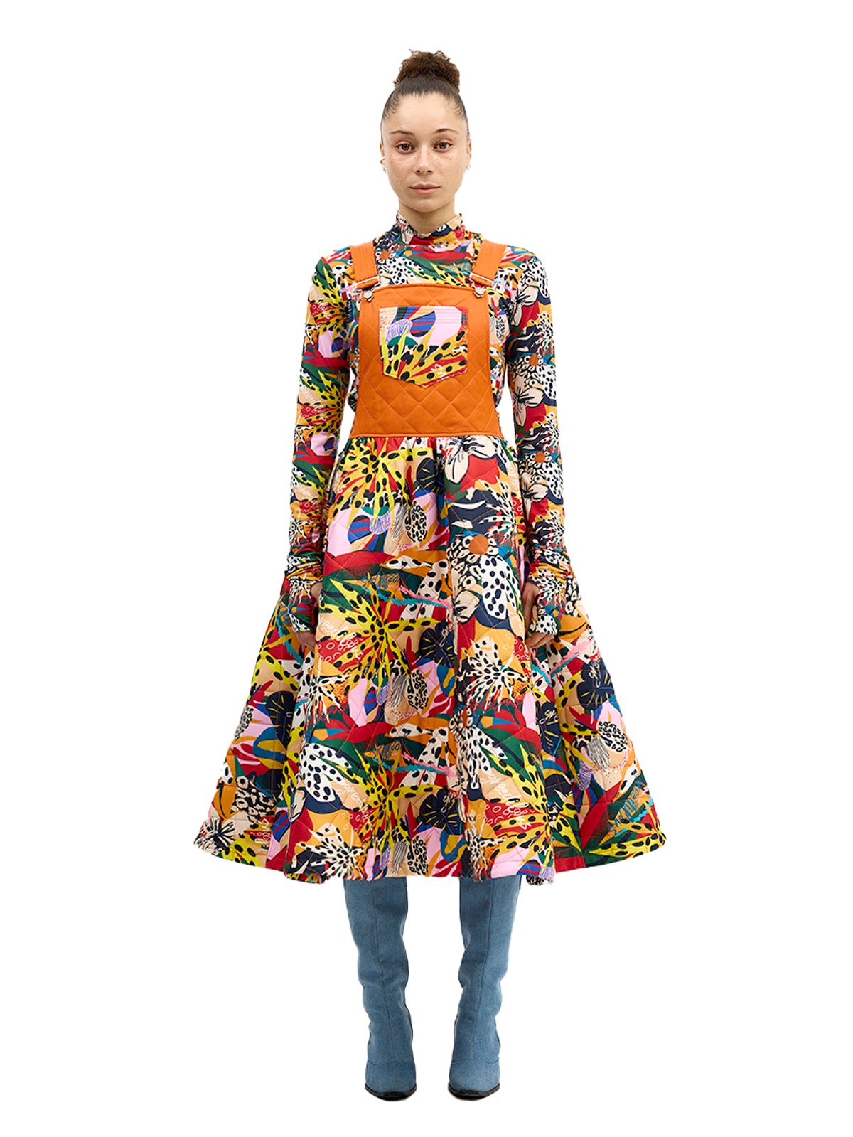 그리디어스(GREEDILOUS) Tropical Pattern Sleeveless Quilting Dress