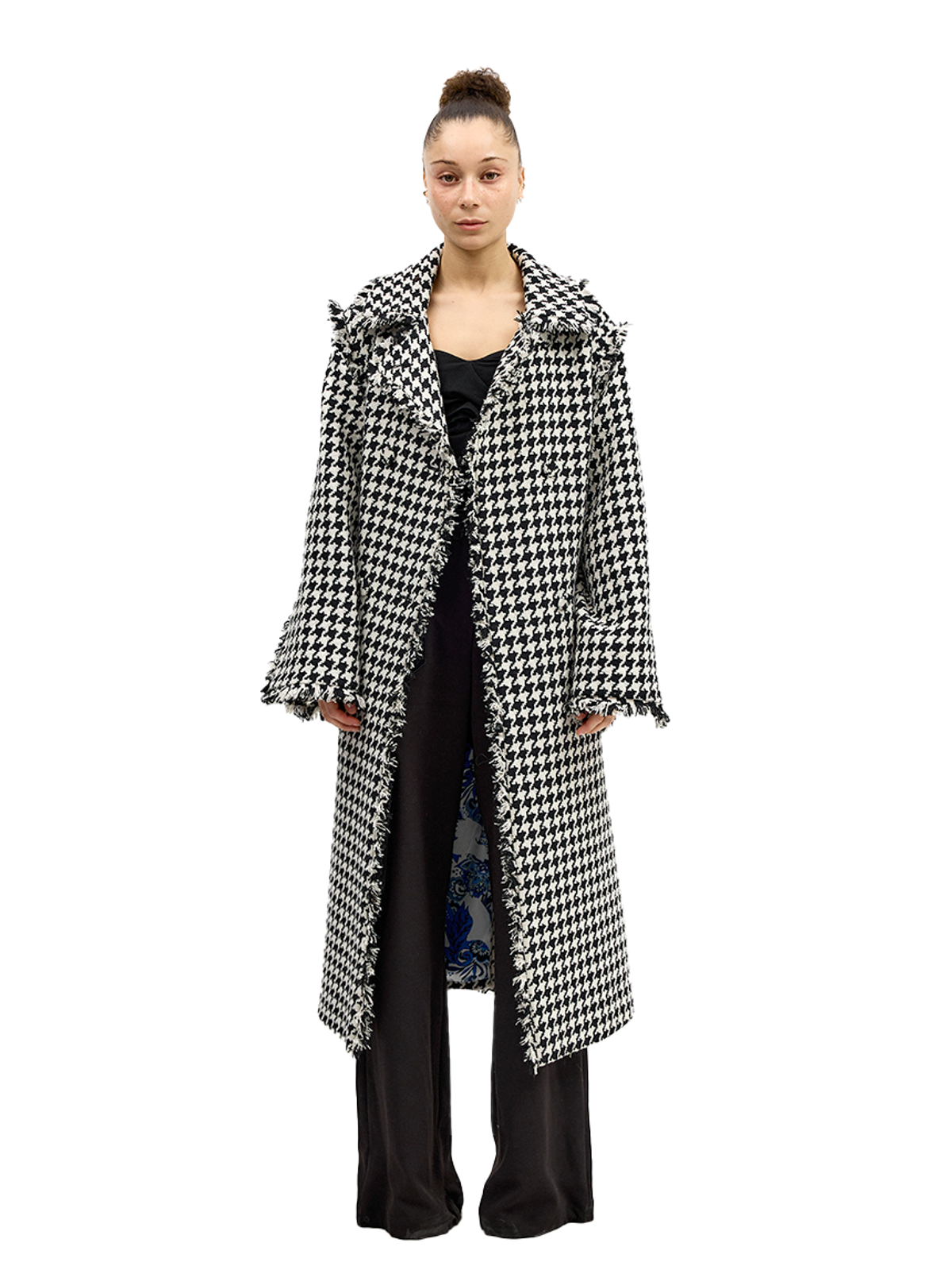 그리디어스(GREEDILOUS) Houndstooth Fitted Coat with Fringes