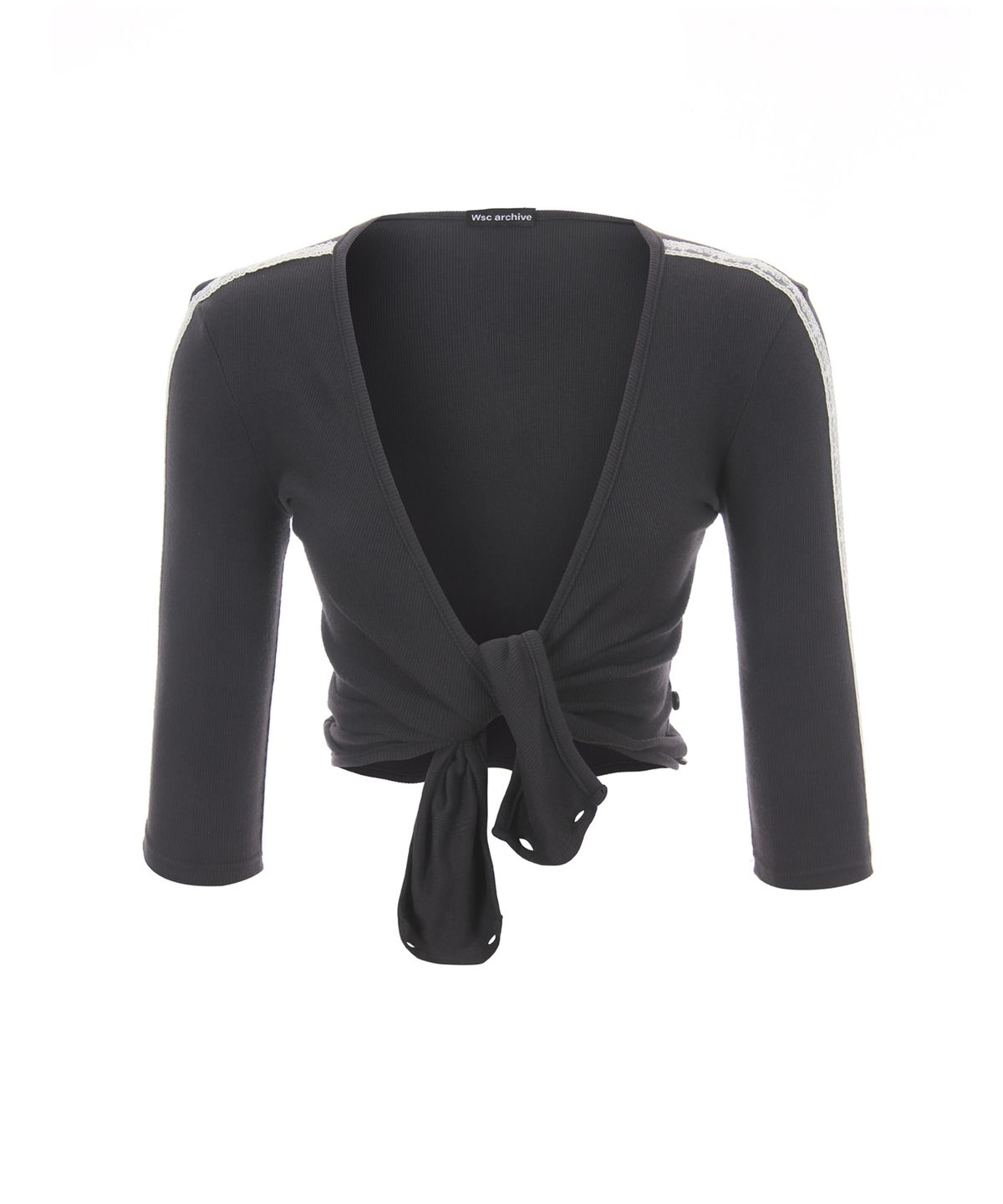더블에스씨 아카이브(WSC ARCHIVE) Lace button-up wrap T-shirt 003(Charcoal)