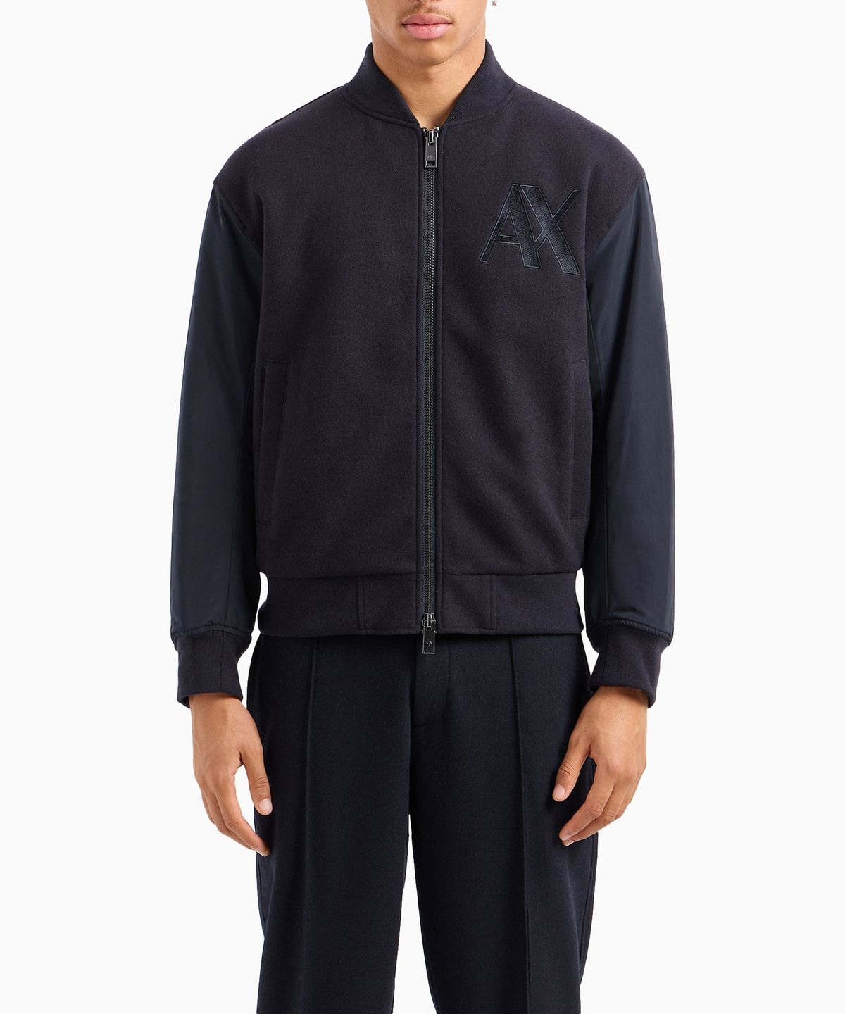 아르마니 익스체인지(ARMANI EXCHANGE) 남성 자수 로고 투웨이 집업 블루종_네이비 A414310018