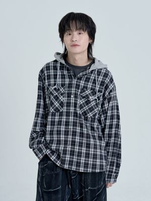 엠버 체크 후드셔츠 (Black)