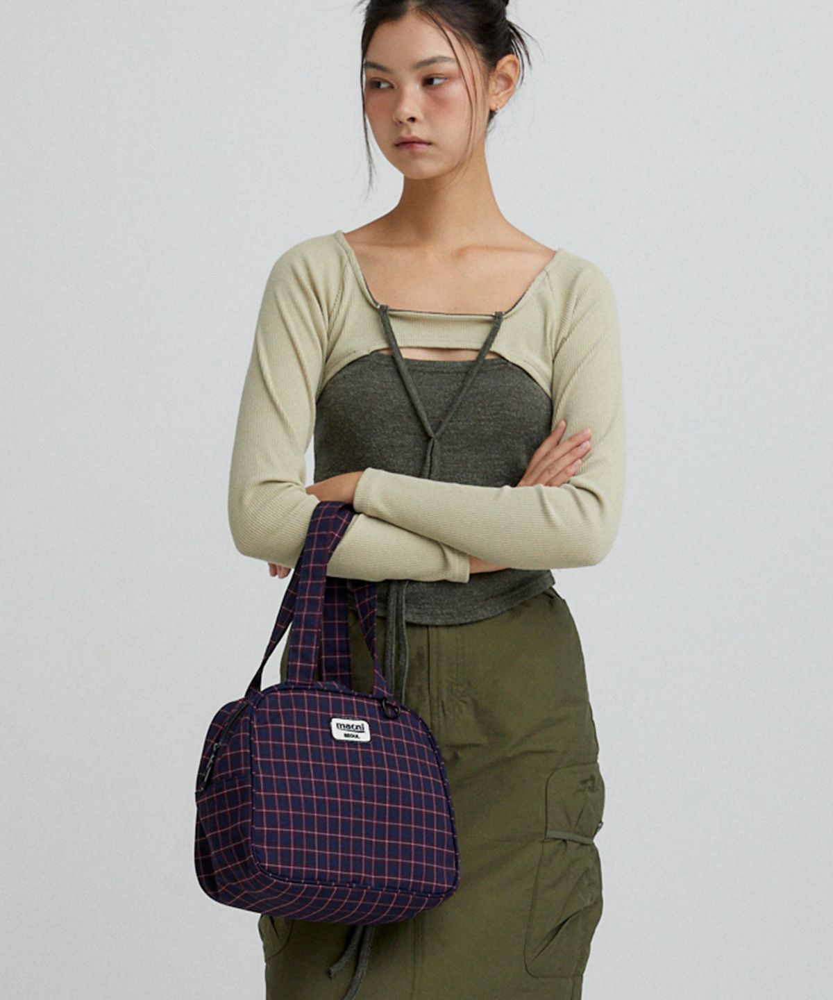 마크니(MACNI) CHECKER SQUARE SHOULDER BAG NAVY CHECK