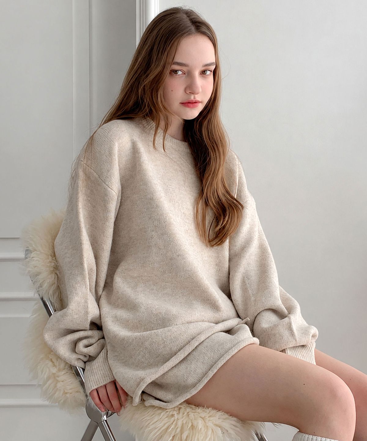 바스카라(VASCARA) [SET] Knit Sweatshirt+Half Pants Set-up (2 colors)