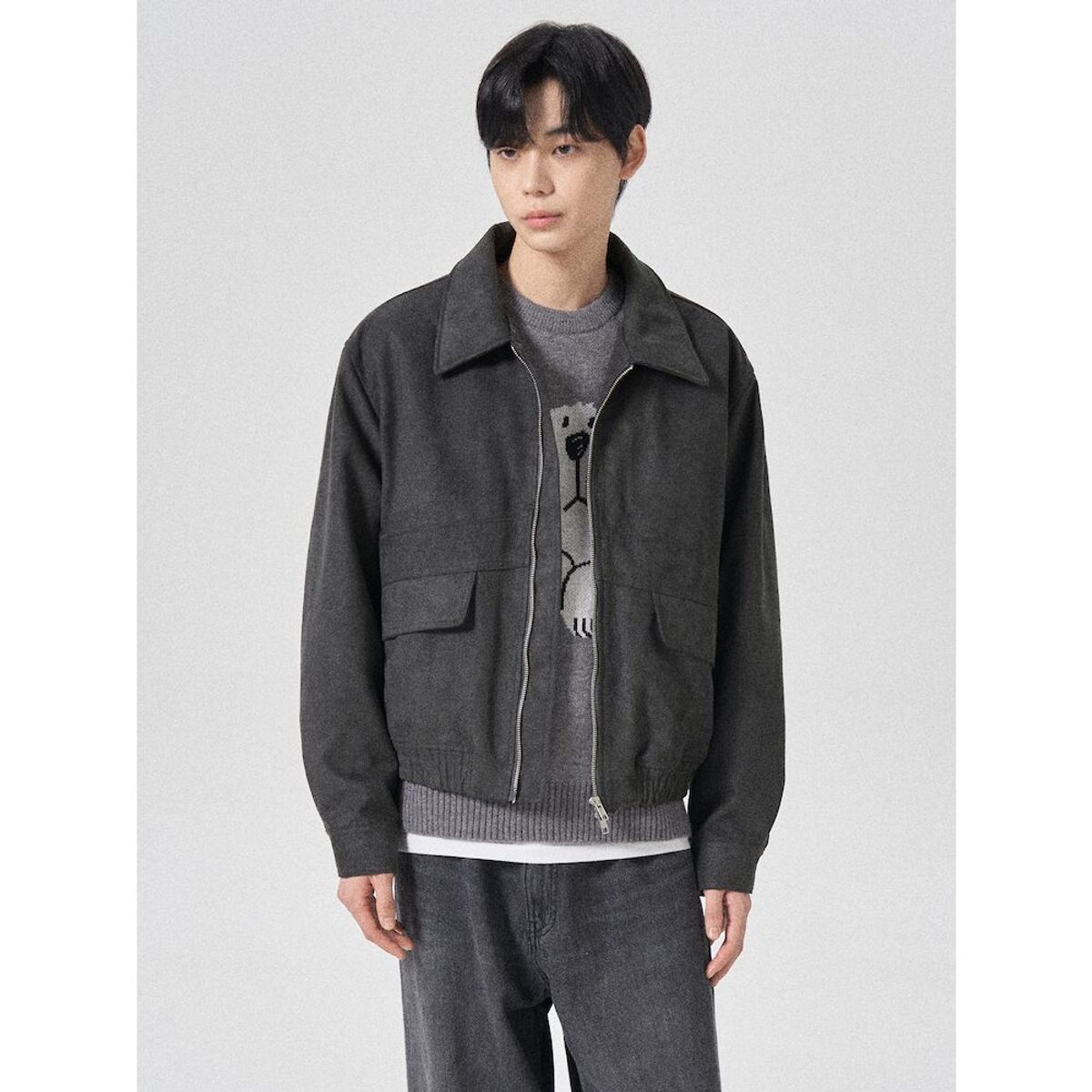 에잇세컨즈(8SECONDS) 페이크 스웨이드 패딩 블루종  애쉬