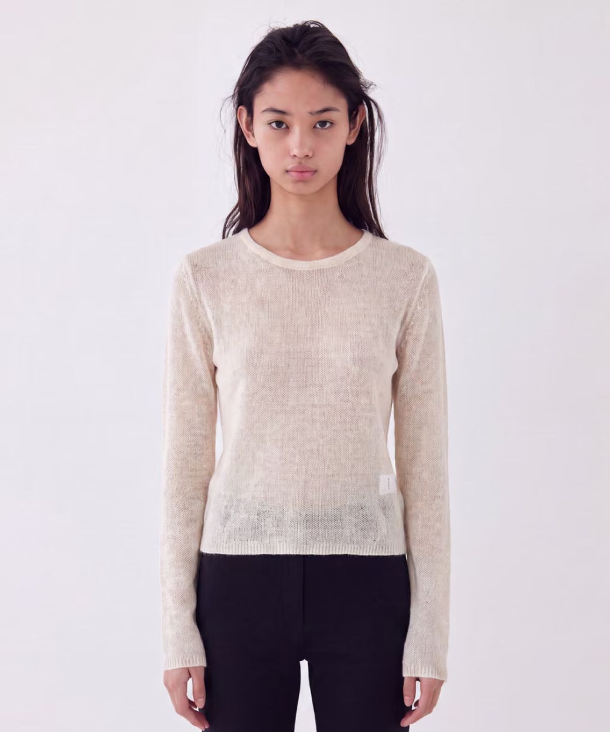 키시닝(KISYNING) Sheer Crew Neck Sleeve Knit (Beige)