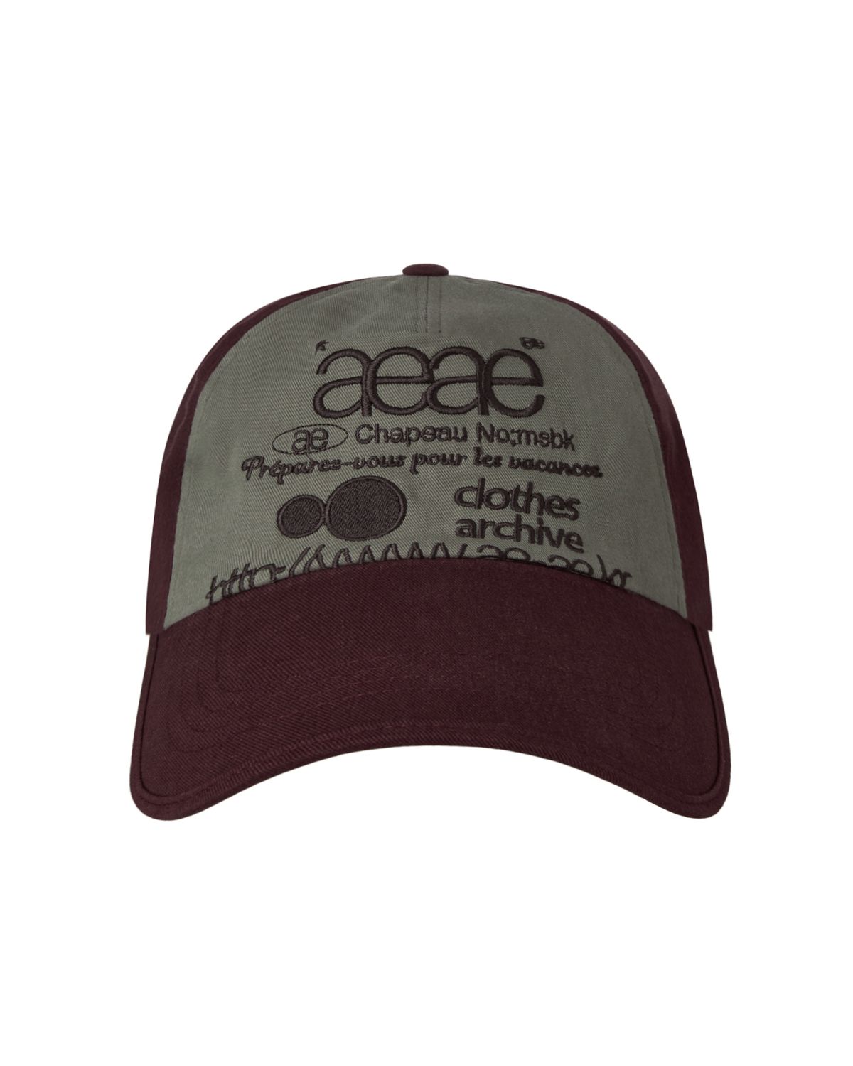 에이이에이이(AEAE) WEB LOGO 5 PANNEL BALL CAP [BURGUNDY/GREY]