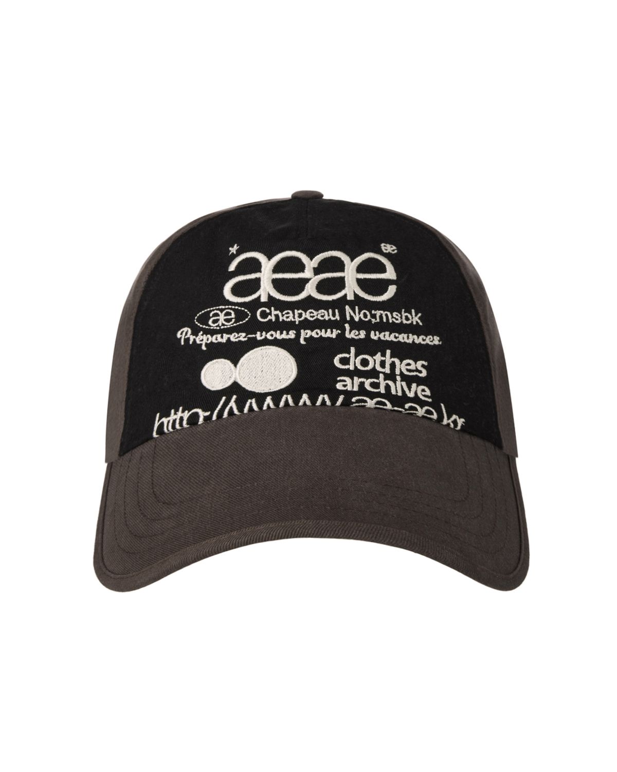 에이이에이이(AEAE) WEB LOGO 5 PANNEL BALL CAP [DARK BROWN/BLACK]