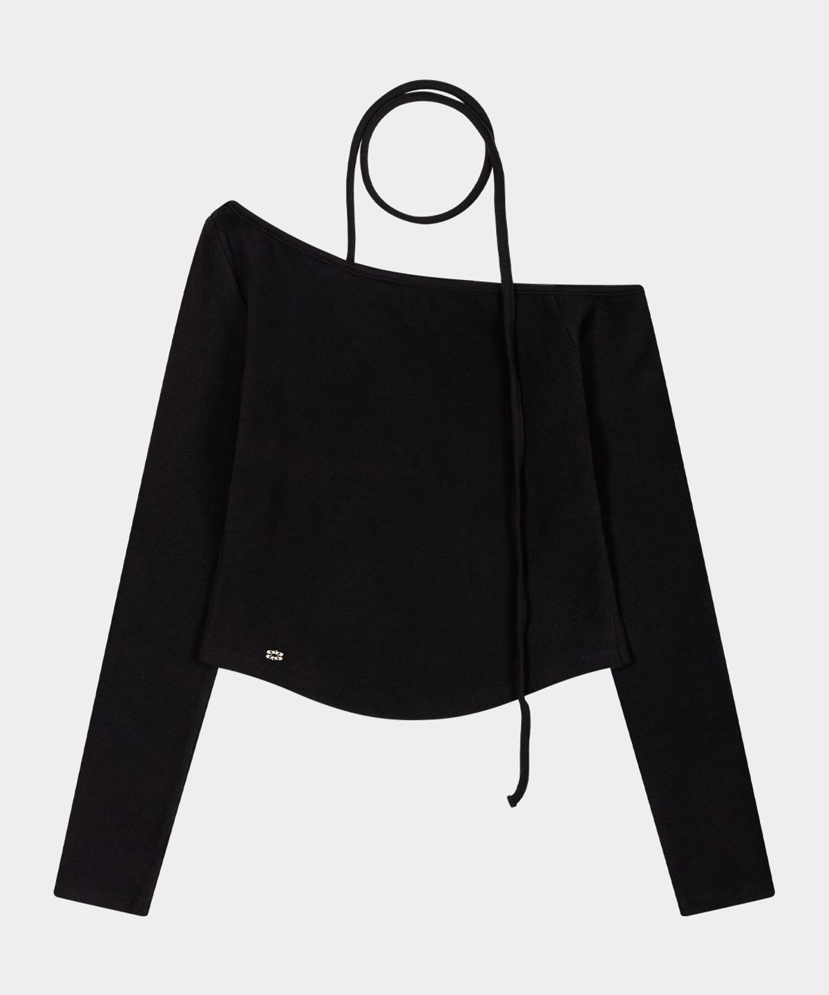 키시닝(KISYNING) Off-Shoulder Tie Scarf Sleeve Top (Black)
